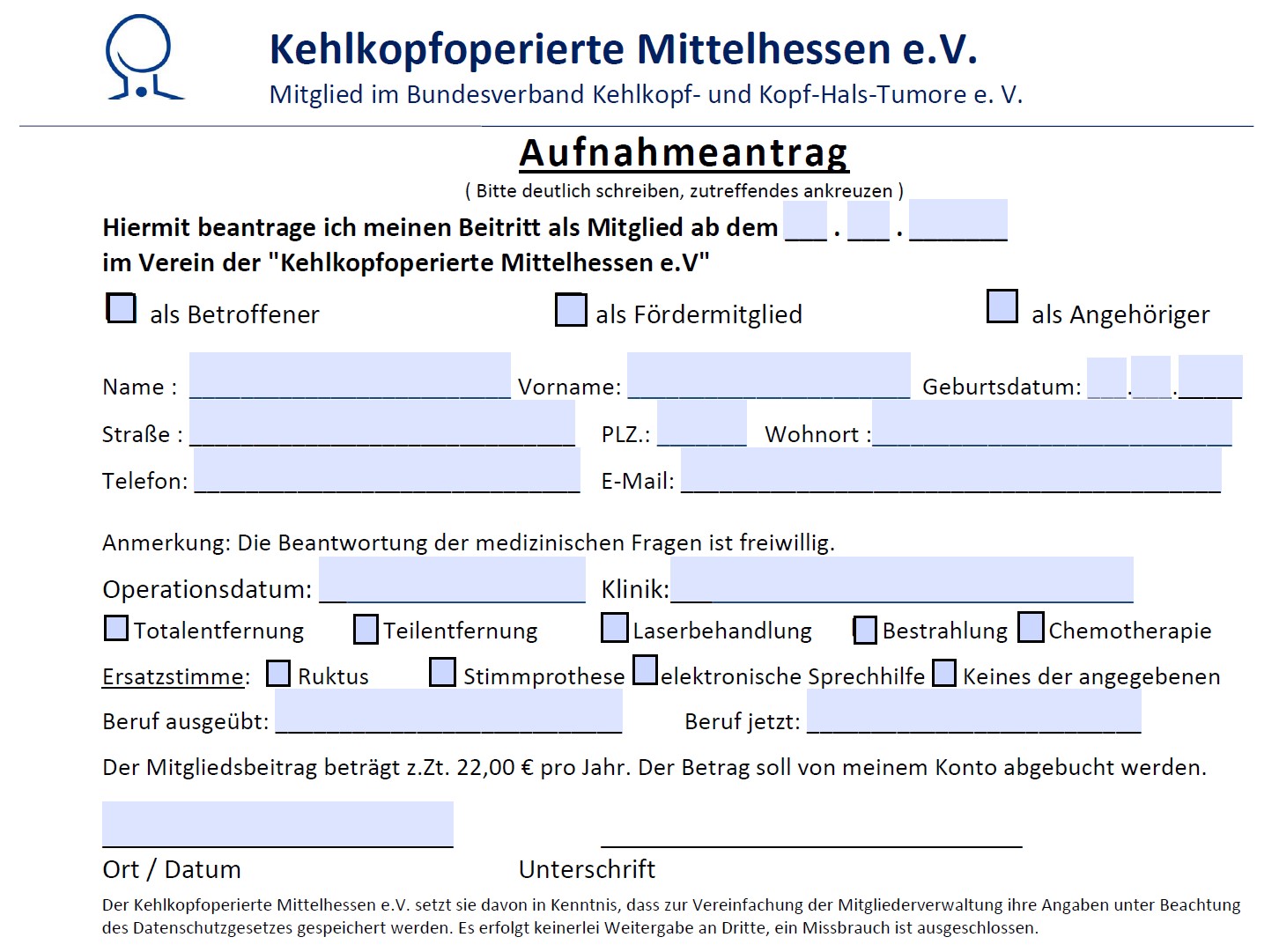 Aufnahmeantrag